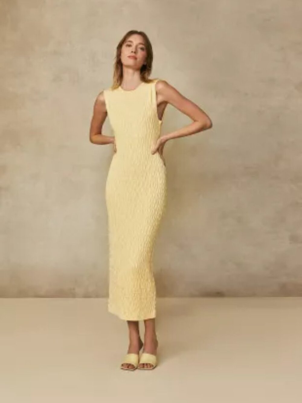 NWT Lela Rose Pearl Butter Yellow Smocked Knit Dress Sleeveless S $395